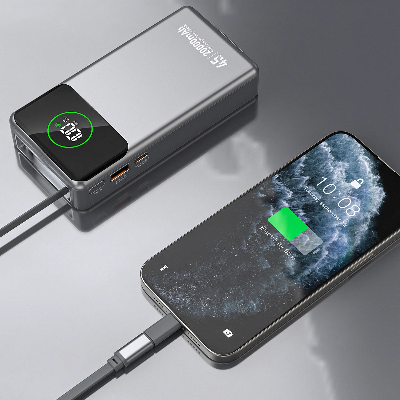 Batterie Externe Dudao K31 Pro, 20000mAh, 45W, QC + PD, 1 x USB-A - 2 x USB-C, Gris