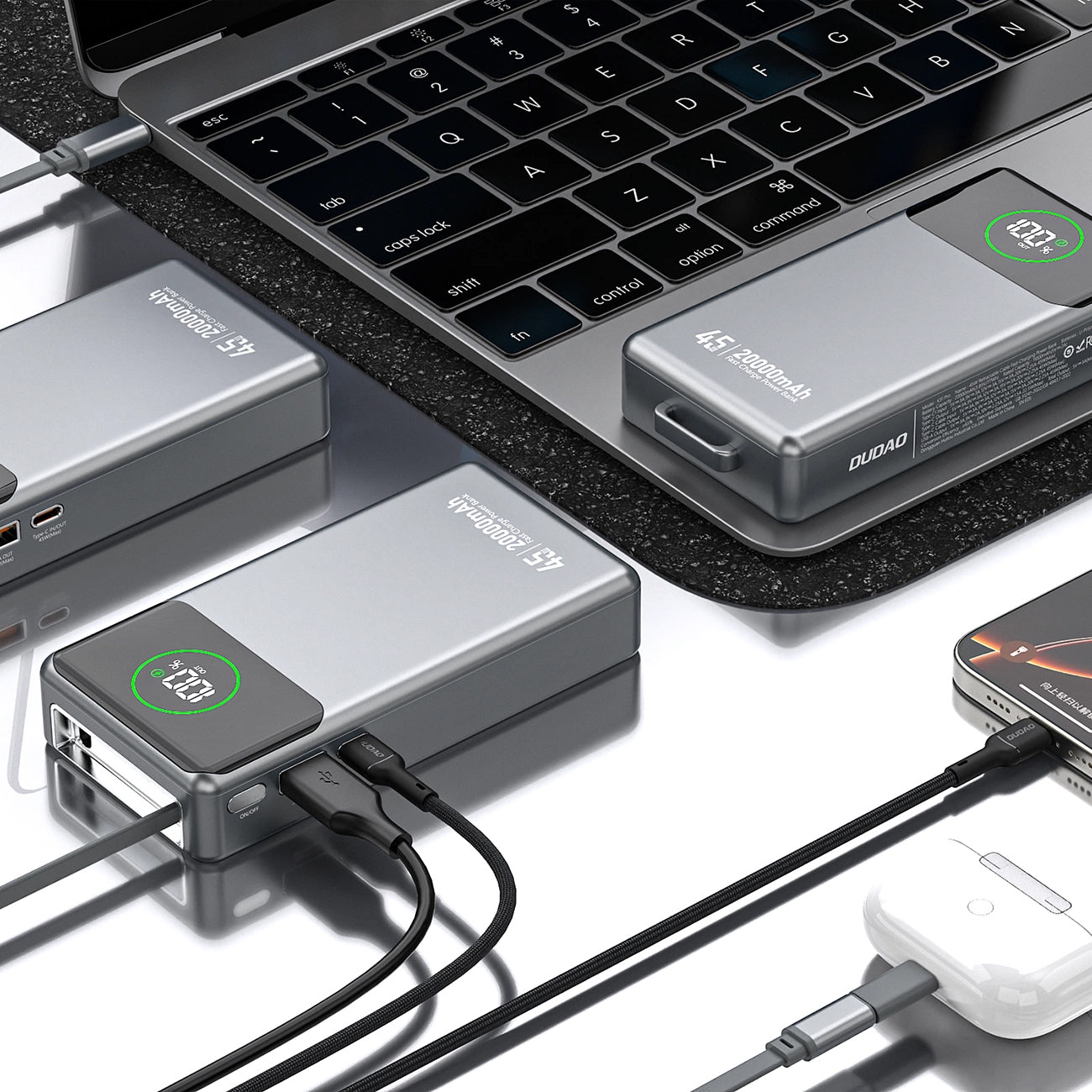 Batterie Externe Dudao K31 Pro, 20000mAh, 45W, QC + PD, 1 x USB-A - 2 x USB-C, Gris