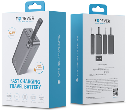 Batterie externe Forever TB-300XL, 30 000 mAh, 22,5 W, QC + PD, 1 x USB-C - 2 x USB-A, noire