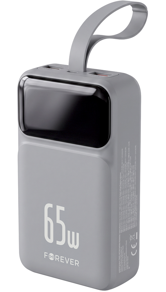 Forever Vibe-TB65 External Battery, 20000mAh, 65W, QC + PD, 2 x USB-A - 2 x USB-C, Gray