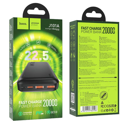 Batterie Externe HOCO J101A, 20000mAh, 22,5W, QC + PD, 1 x USB-C - 2 x USB-A, Noire