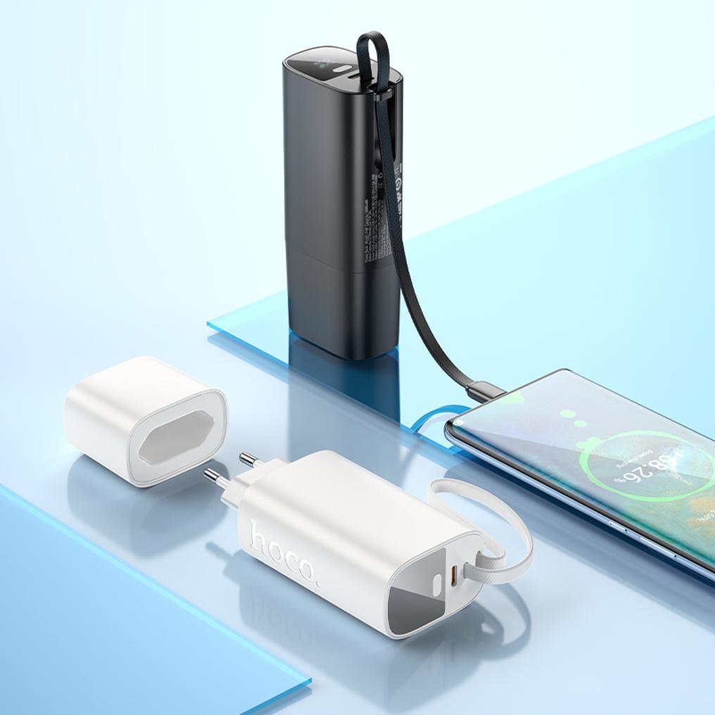 Batterie externe HOCO J148 2-en-1, 5000 mAh, 20 W, PD, 2 x USB-C, blanche
