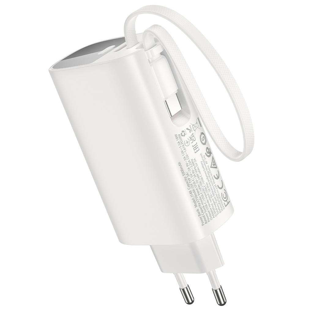 Batterie externe HOCO J148 2-en-1, 5000 mAh, 20 W, PD, 2 x USB-C, blanche
