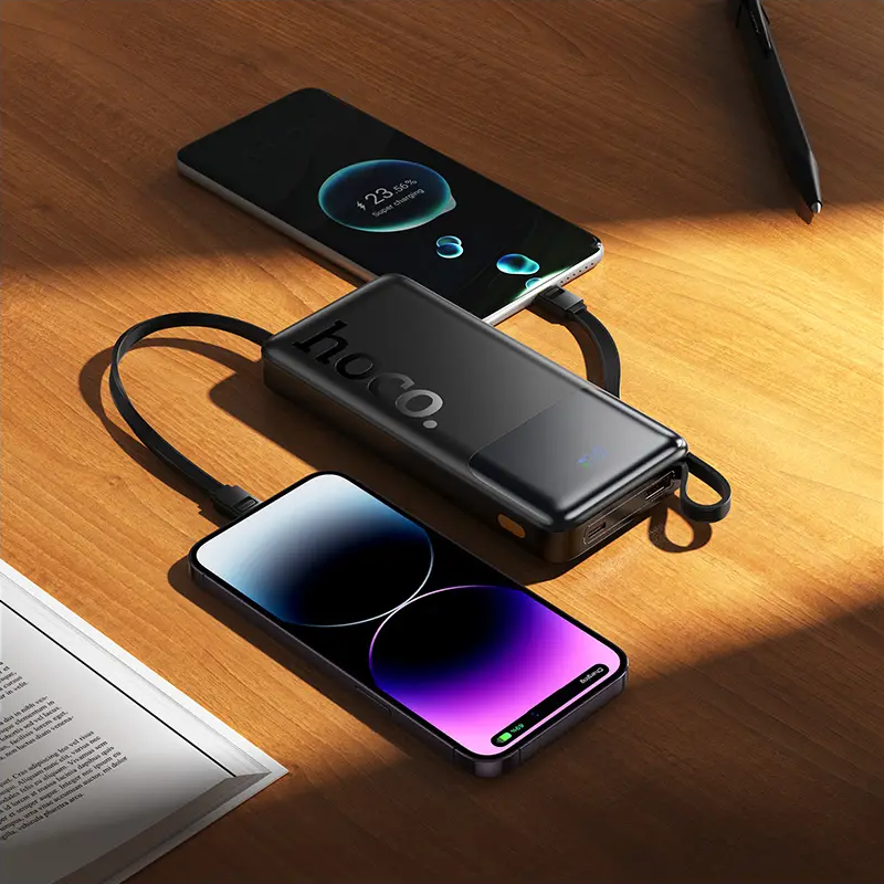 Batterie Externe HOCO J156 Founder, 10000mAh, 22,5W, QC + PD, 1 x Lightning - 1 x microUSB - 1 x USB-A - 2 x USB-C, Noire