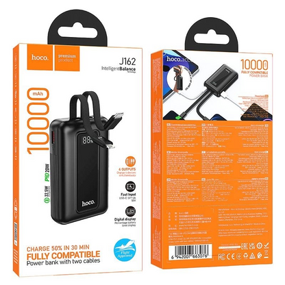 Batterie Externe HOCO J162, 10000mAh, 22,5W, QC + PD, 1 x Lightning - 1 x USB-A - 2 x USB-C, Noire