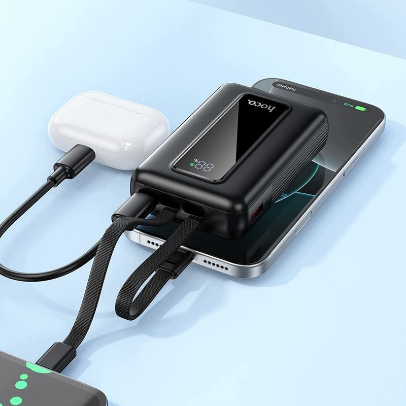 Batterie Externe HOCO J162, 10000mAh, 22,5W, QC + PD, 1 x Lightning - 1 x USB-A - 2 x USB-C, Noire