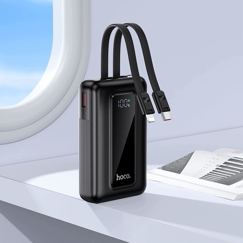 Batterie Externe HOCO J162, 10000mAh, 22,5W, QC + PD, 1 x Lightning - 1 x USB-A - 2 x USB-C, Noire