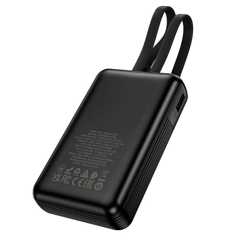 Batterie Externe HOCO J162, 10000mAh, 22,5W, QC + PD, 1 x Lightning - 1 x USB-A - 2 x USB-C, Noire