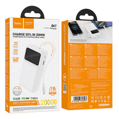 Batterie externe HOCO Q41, 20000 mAh, 22,5 W, QC + PD, 1 x USB-A - 2 x USB-C, blanche