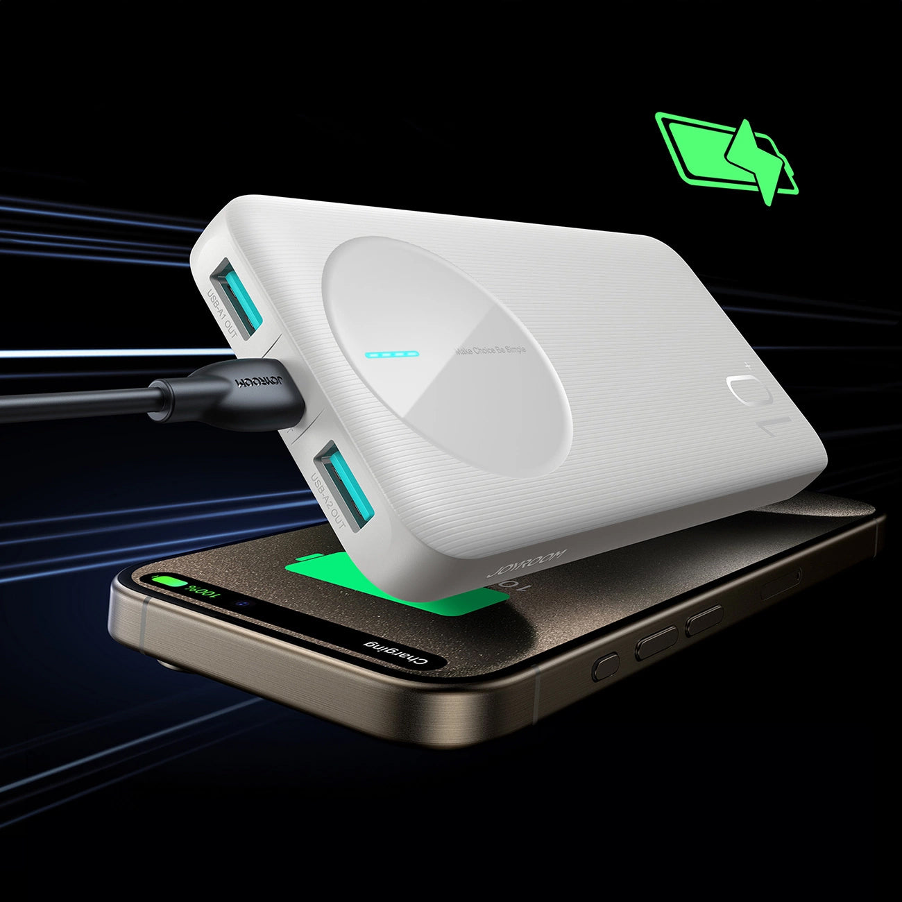 Batterie Externe Joyroom JR-PBF12, 10000mAh, 12W, 1 x USB-C - 2 x USB-A, Blanche