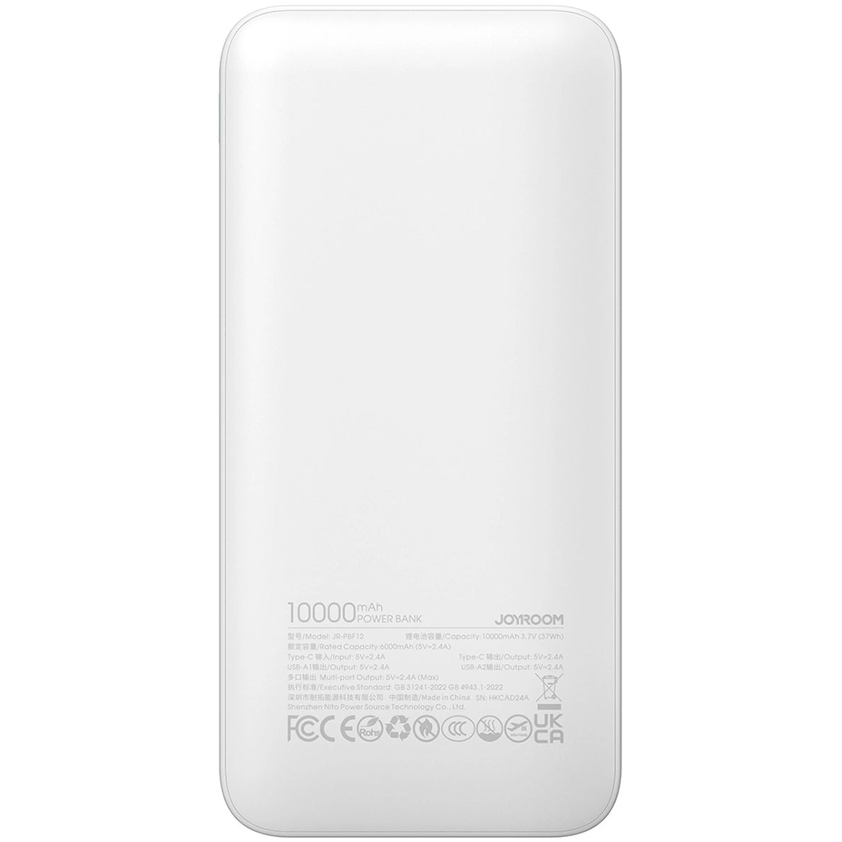Batterie Externe Joyroom JR-PBF12, 10000mAh, 12W, 1 x USB-C - 2 x USB-A, Blanche