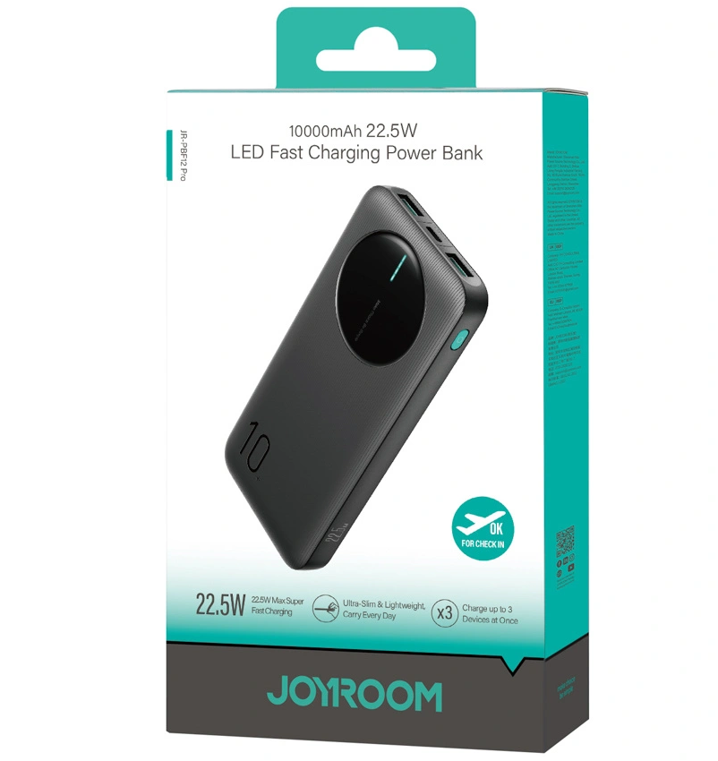 Batterie Externe Joyroom JR-PBF12 Pro, 10000mAh, 22,5W, QC + PD, 1 x USB-C - 2 x USB-A, Noire