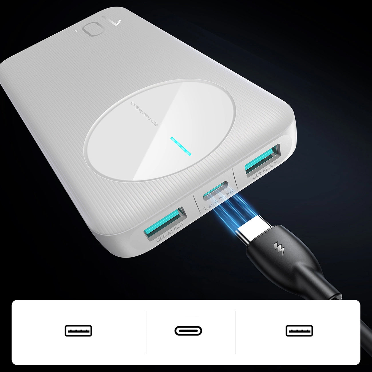 Batterie Externe Joyroom JR-PBF12, 10000mAh, 12W, 1 x USB-C - 2 x USB-A, Blanche