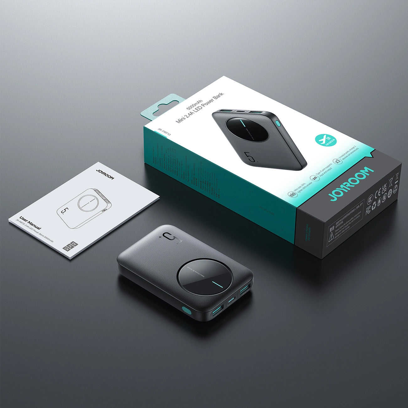 Batterie Externe Joyroom JR-PBF13, 5000mAh, 12W, 1 x USB-C - 2 x USB-A, Noire