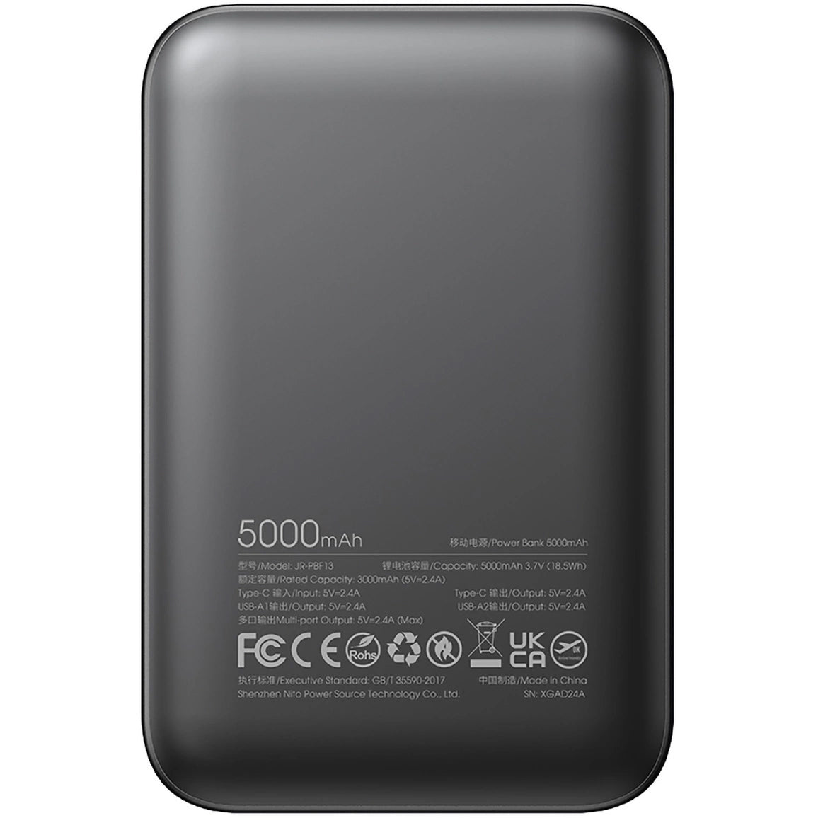 Batterie Externe Joyroom JR-PBF13, 5000mAh, 12W, 1 x USB-C - 2 x USB-A, Noire