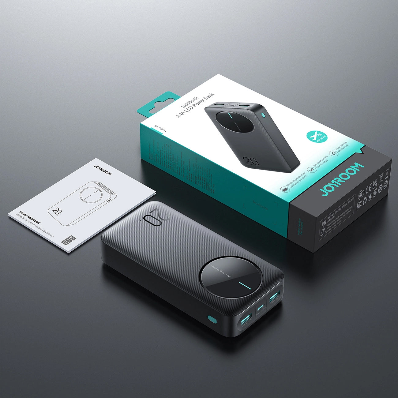 Batterie Externe Joyroom JR-PBF14, 20000mAh, 12W, 1 x USB-C - 2 x USB-A, Noire