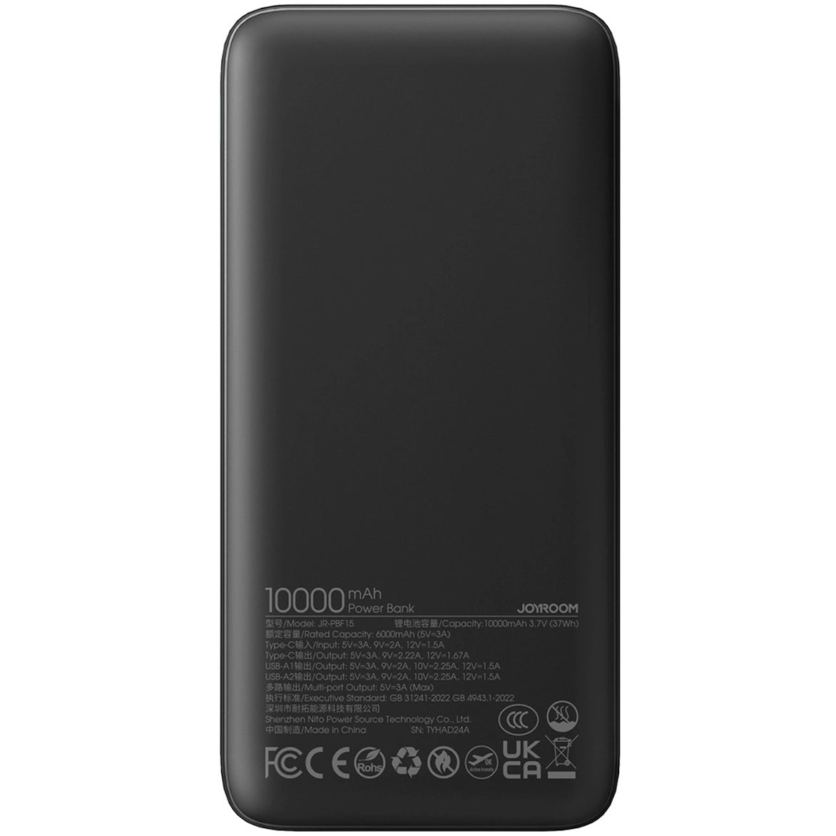 Batterie externe Joyroom JR-PBF15, 10000mAh, 22.5W, QC + PD, 1 x USB-C - 2 x USB-A, Noir 