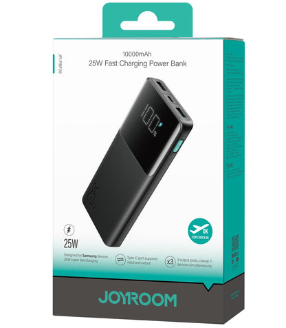 Batterie Externe Joyroom JR-PBF20, 10000mAh, 25W, QC + PD, 1 x USB-C - 2 x USB-A, Noire