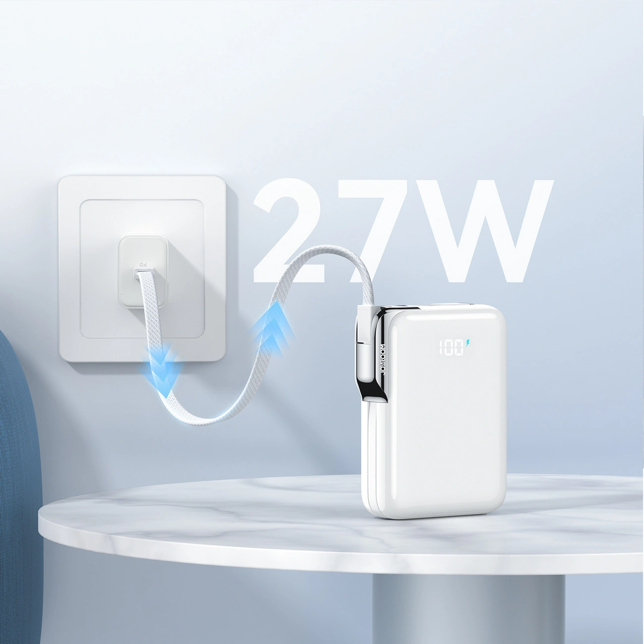 Batterie Externe Joyroom JR-PBF27 Pro, 10000mAh, 30W, QC + PD, 1 x Lightning - 2 x USB-C, Blanche