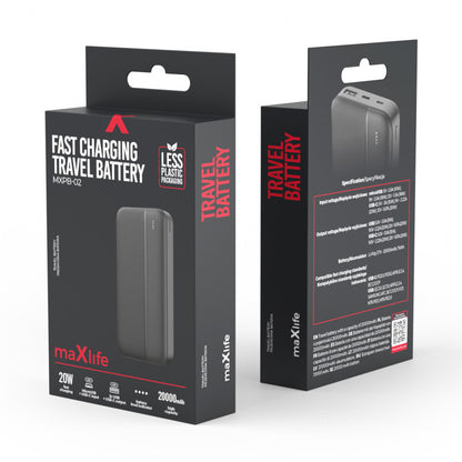 Batterie Externe MaXlife MXPB-02, 20000mAh, 20W, QC + PD, 1 x USB-A - 1 x USB-C, Noire