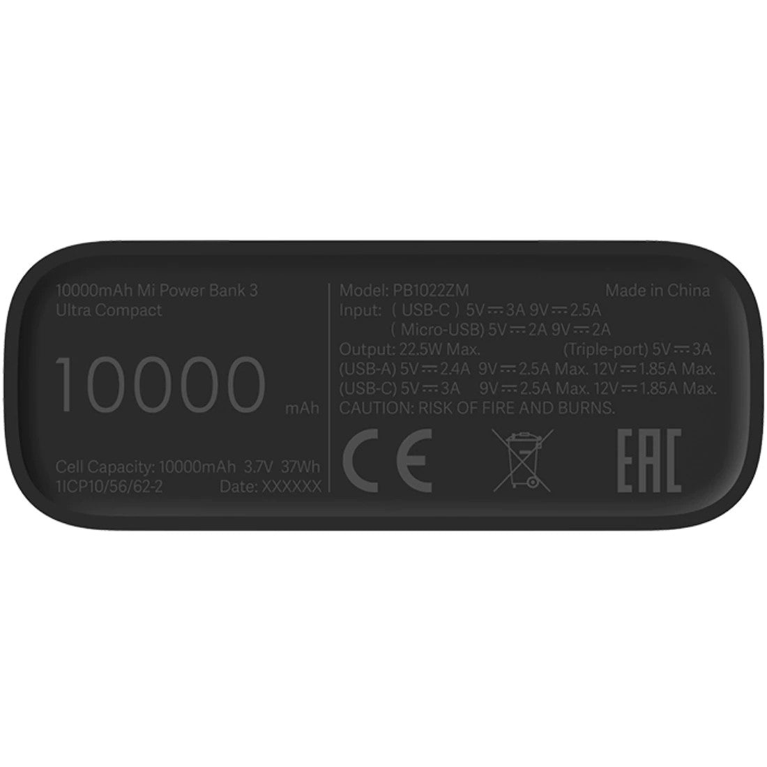 Xiaomi MI 3 Batterie externe ultra compacte, 10000mAh, 22.5W, QC + PD, 2 x USB-A - 1 x USB-C, Noir BHR441212GL BHR4412GL