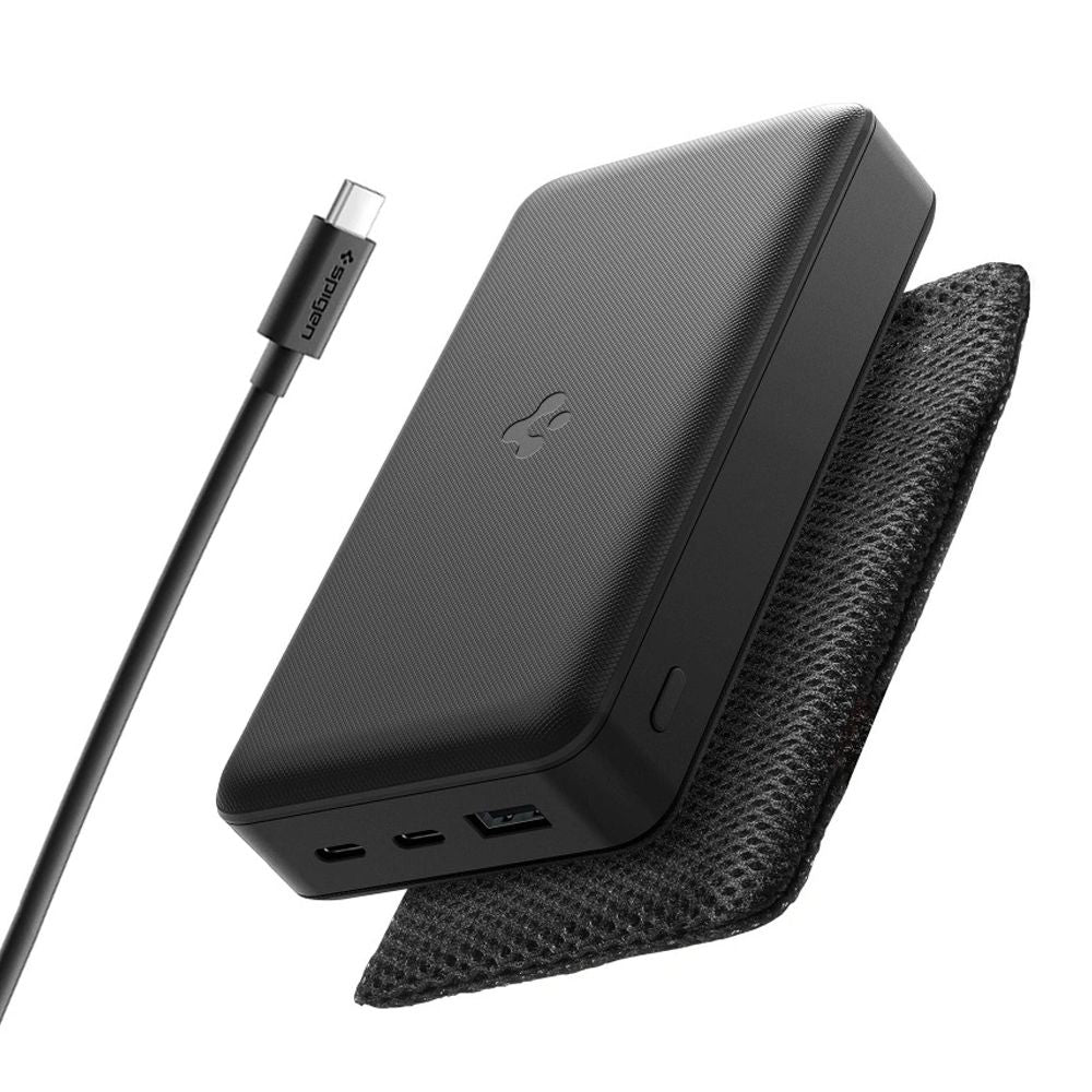 Batterie Externe Spigen, 20000mAh, 30W, QC + PD, 1 x USB-A - 2 x USB-C, Noire