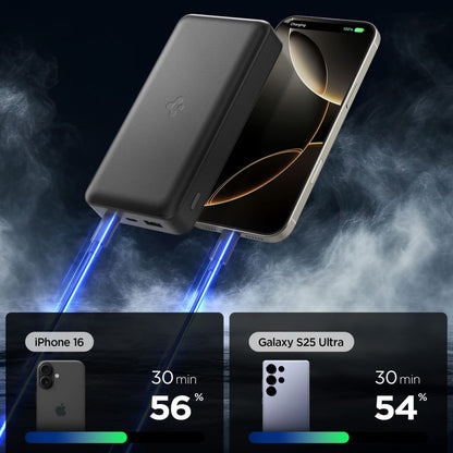 Batterie Externe Spigen, 20000mAh, 30W, QC + PD, 1 x USB-A - 2 x USB-C, Noire