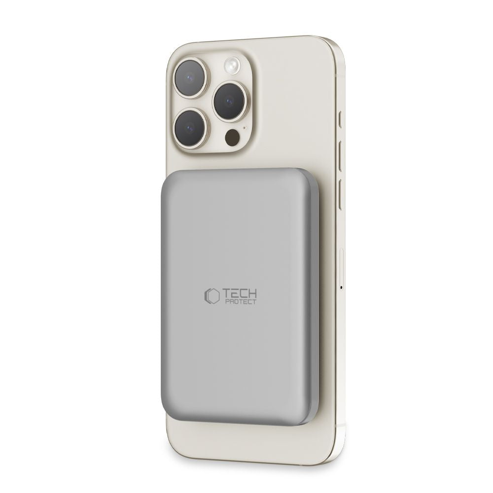 Tech-Protect PB10 LifeMag Batterie externe sans fil, 5000mAh, 15W, PD + FQI, 1 x QI - 1 x USB-C, Gris 