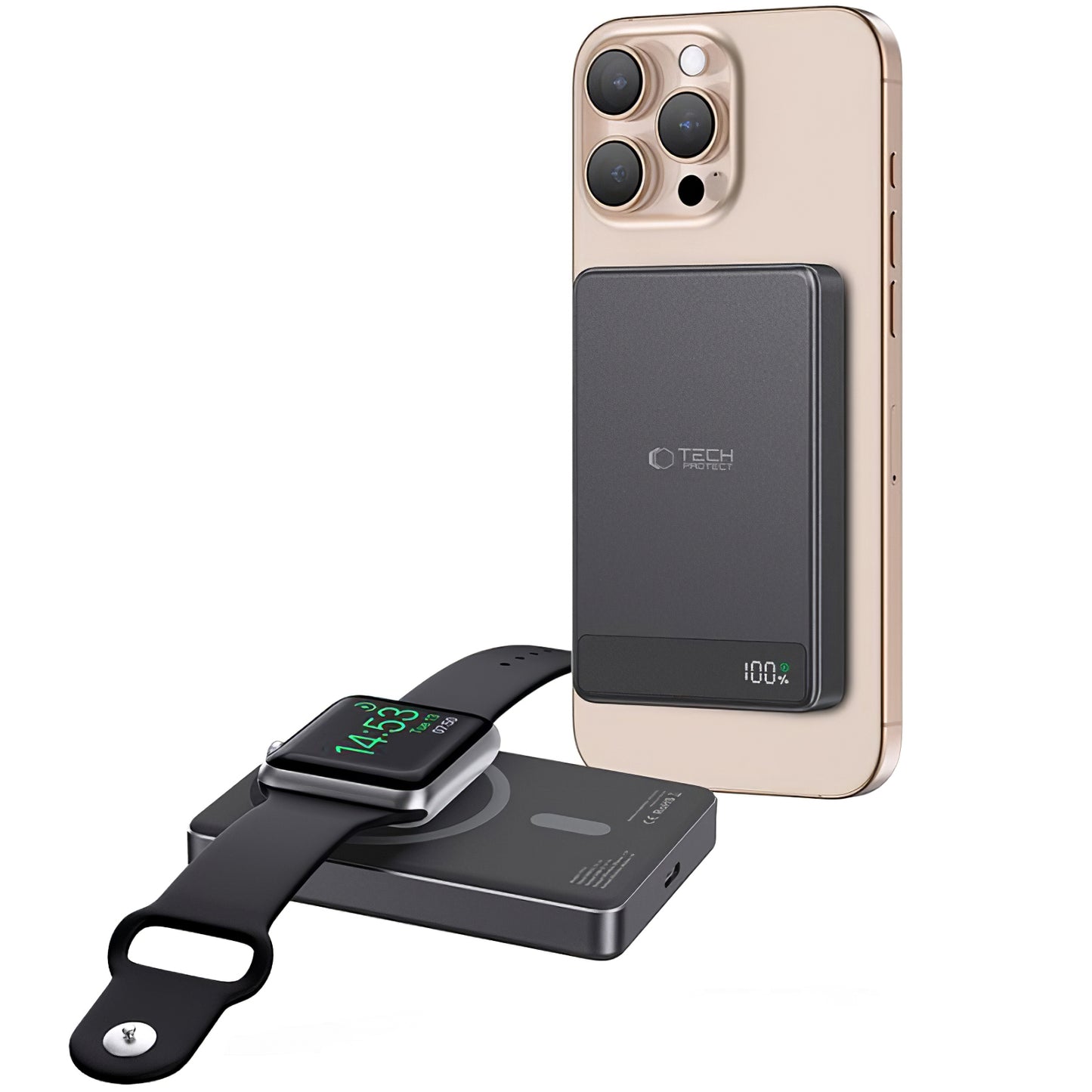 Batterie externe sans fil Tech-Protect PB33 LifeMag, 5000mAh, 15W, FQI, 1 x QI - 1 x USB-C, Noir