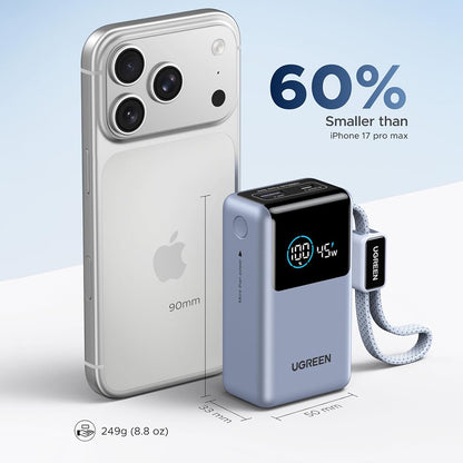 Batterie Externe UGREEN Nexode Pro PB727 (75701B), 10000mAh, 55W, QC + PD, 1 x USB-A - 2 x USB-C, Gris