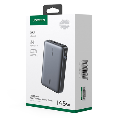 Batterie Externe UGREEN PB205, 25000mAh, 145W, QC + PD, 1 x USB-A - 2 x USB-C, Gris