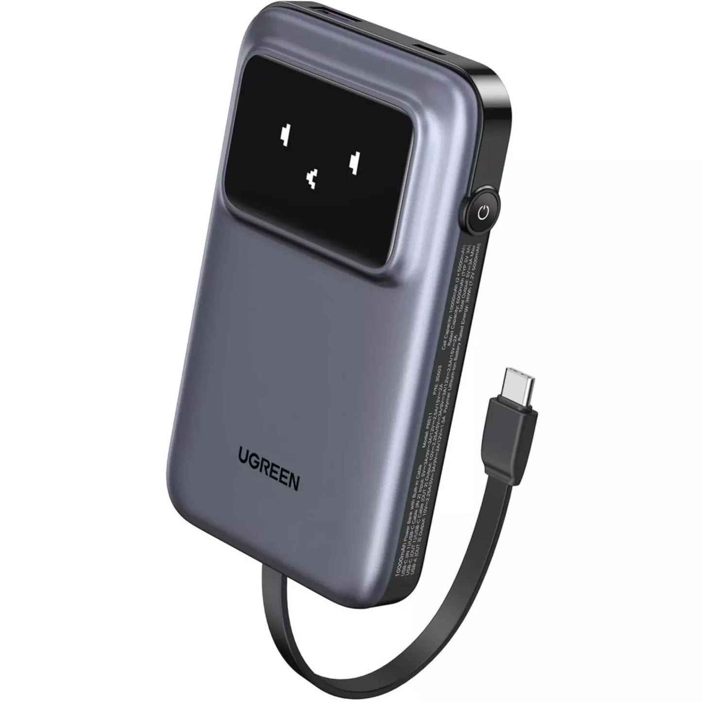Batterie Externe UGREEN PB511 Uno, 10000mAh, 30W, QC + PD, 1 x USB-A - 2 x USB-C, Gris