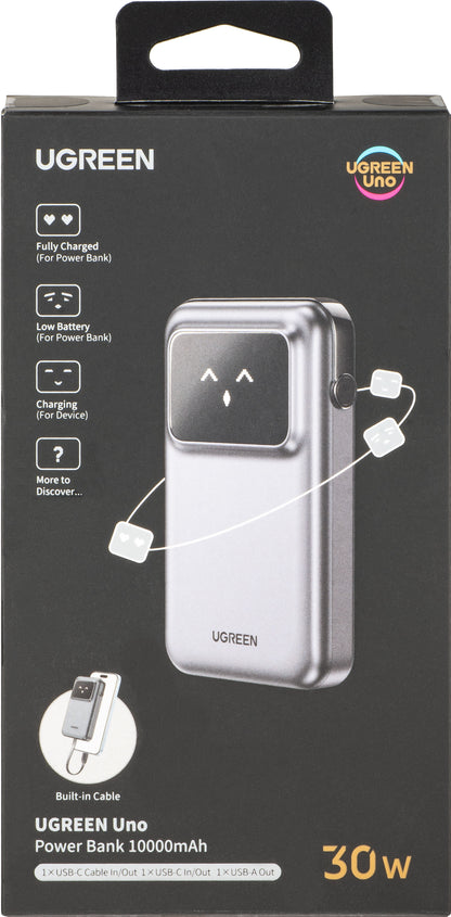 Batterie Externe UGREEN PB511 Uno, 10000mAh, 30W, QC + PD, 1 x USB-A - 2 x USB-C, Gris
