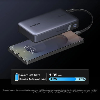 Batterie Externe UGREEN PB550, 20000mAh, 67W, QC + PD, 1 x USB-A - 2 x USB-C, Gris