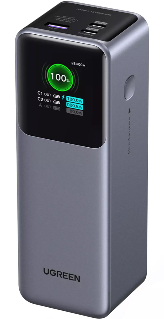 Batterie Externe UGREEN PB722, 25000mAh, 200W, QC + PD, 1 x USB-A - 2 x USB-C, Gris, Reconditionnée