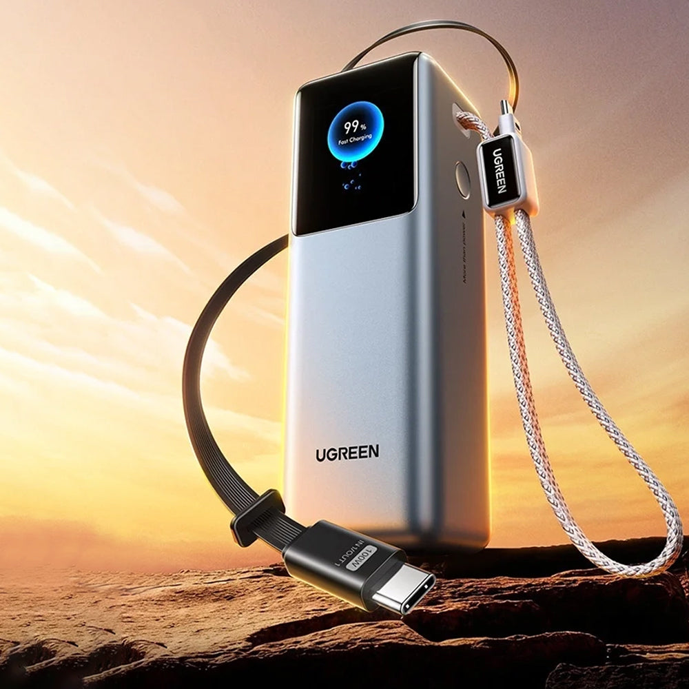 UGREEN PB728 External Battery (75702B), 25000mAh, 200W, QC + PD, 1 x USB-A - 2 x USB-C, Gray