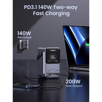 Batterie Externe UGREEN PB770, 48000mAh, 300W, QC + PD, 2 x USB-A - 3 x USB-C, Gris, Reconditionnée