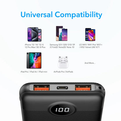 Batterie Externe Veger L10S, 10000mAh, 20W, QC + PD, 1 x USB-C - 2 x USB-A, Noire