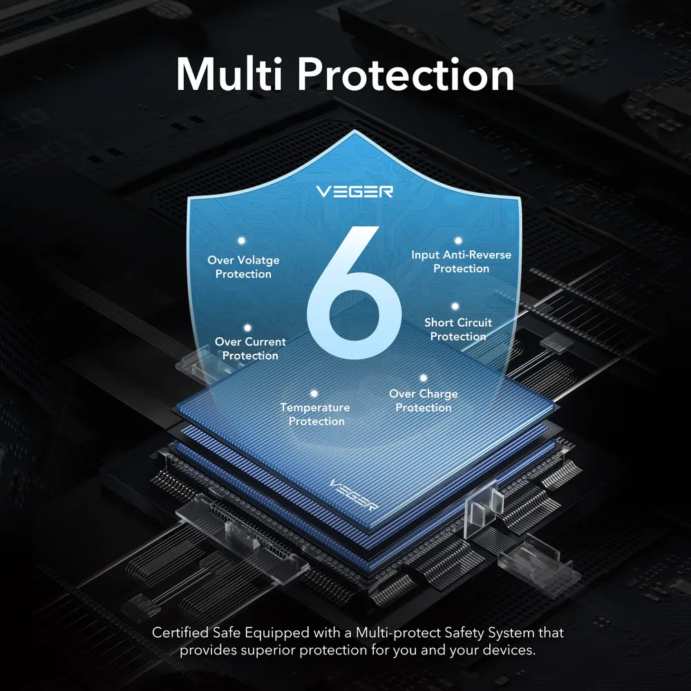 Batterie Externe Veger L10S, 10000mAh, 20W, QC + PD, 1 x USB-C - 2 x USB-A, Noire