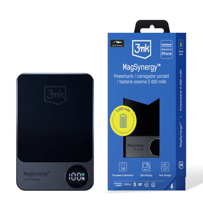 Batterie externe sans fil 3MK MagSynergy, 5000mAh, 18W, PD + FQI, 1 x QI - 1 x USB-C, noir