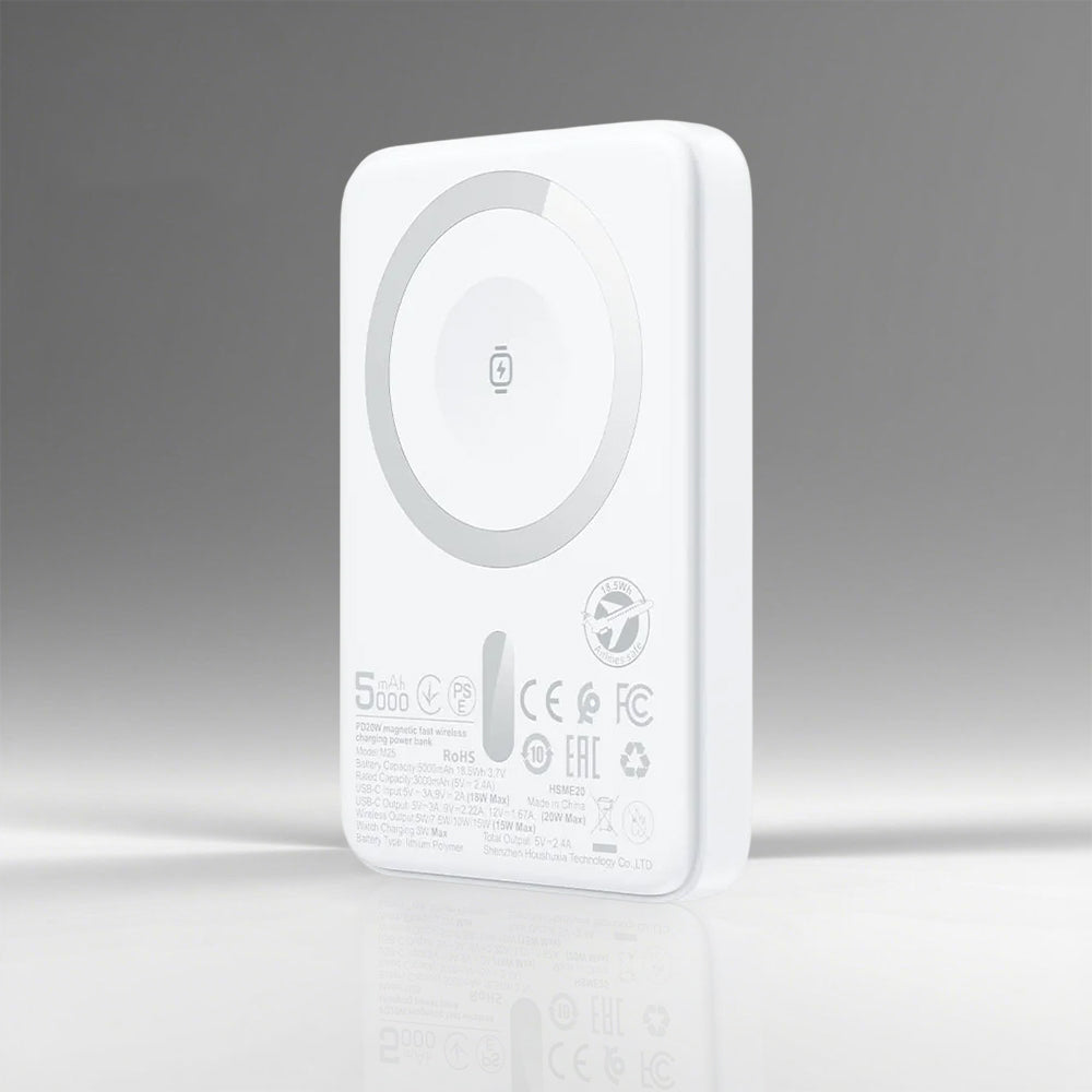 Batterie Externe Sans Fil Acefast M25, 5000mAh, 20W, PD + FQI, 1 x QI - 1 x USB-C, Blanche