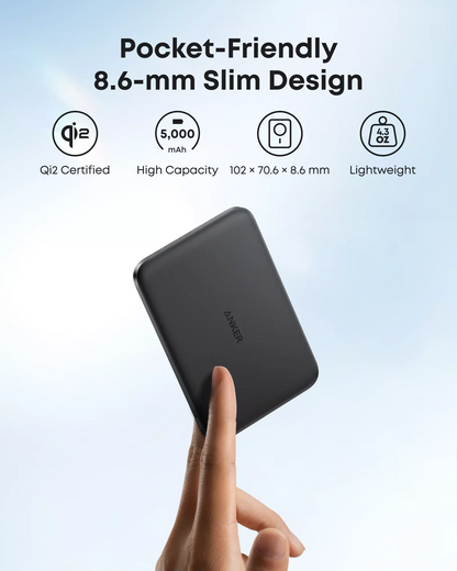 Batterie Externe Sans Fil Anker Nano, 5000mAh, 20W, PD + FQI, 1 x QI - 1 x USB-C, Noire A1665H11