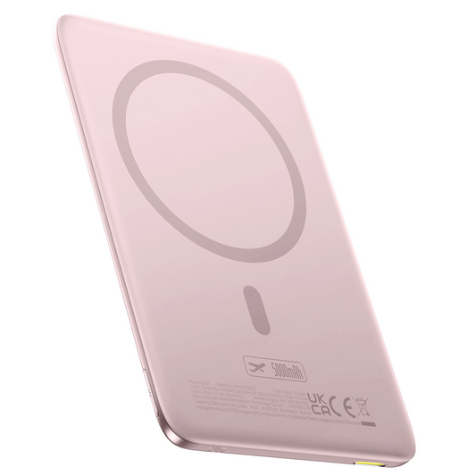 Baseus PicoGo AM41 Wireless External Battery, 5000mAh, 20W, PD + FQI, 1 x QI - 1 x USB-C, Pink
