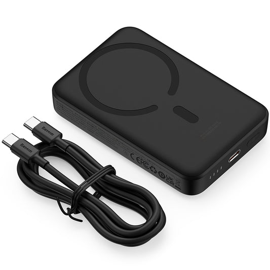 Baseus Magnetic Mini Wireless External Battery, 10000mAh, 30W, PD + FQI, 1 x QI - 1 x USB-C, Black PPCX110201 