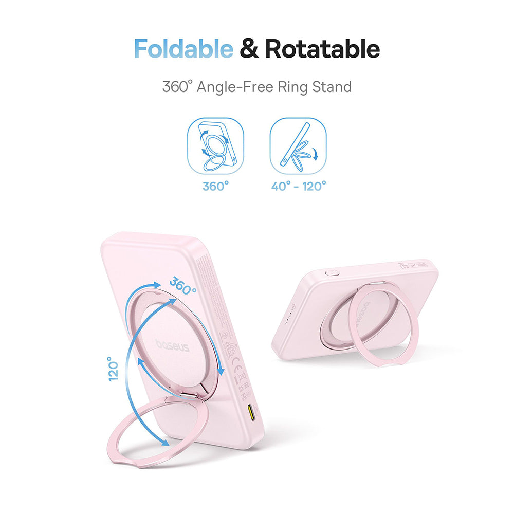Batterie Externe Sans Fil Baseus PicoGo, 5000mAh, 20W, PD + FQI, 1 x QI - 1 x USB-C, Rose P10076800413-00