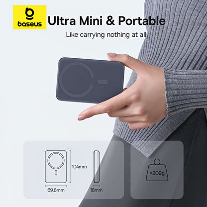 Batterie Externe Sans Fil Baseus EnerFill FM11 Ultra-Mini, 10000mAh, 22.5W, PD + FQI, 1 x QI - 1 x USB-C, Gris E0026602