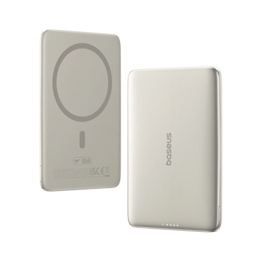 Batterie Externe Sans Fil Baseus PicoGo AM41, 5000mAh, 20W, PD + FQI, 1 x QI - 1 x USB-C, Beige