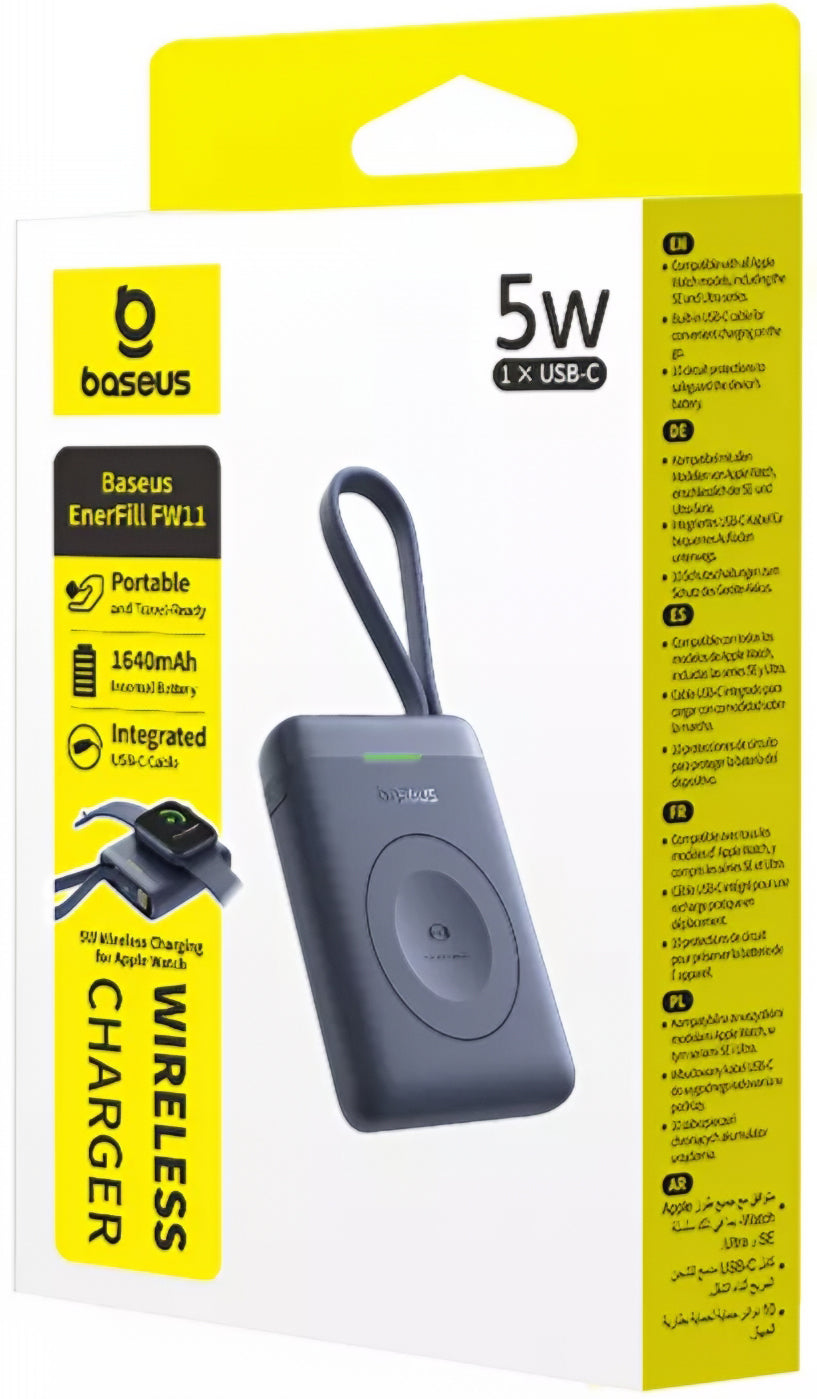 Batterie Externe Sans Fil Baseus EnerFill FW11 pour Apple Watch Series, 1640mAh, 5W, 1 x QI, Noire E0205301