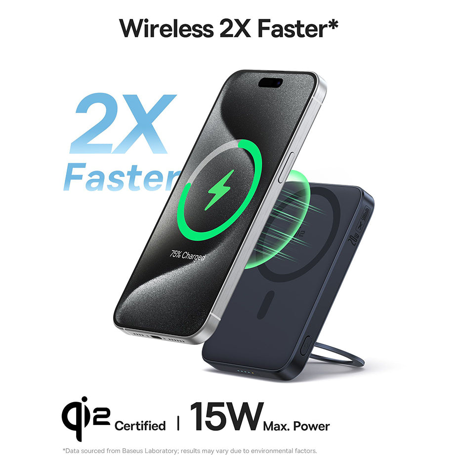 Batterie Externe Sans Fil Baseus PicoGo, 5000mAh, 20W, PD + FQI, 1 x QI - 1 x USB-C, Noire P10076802123-00