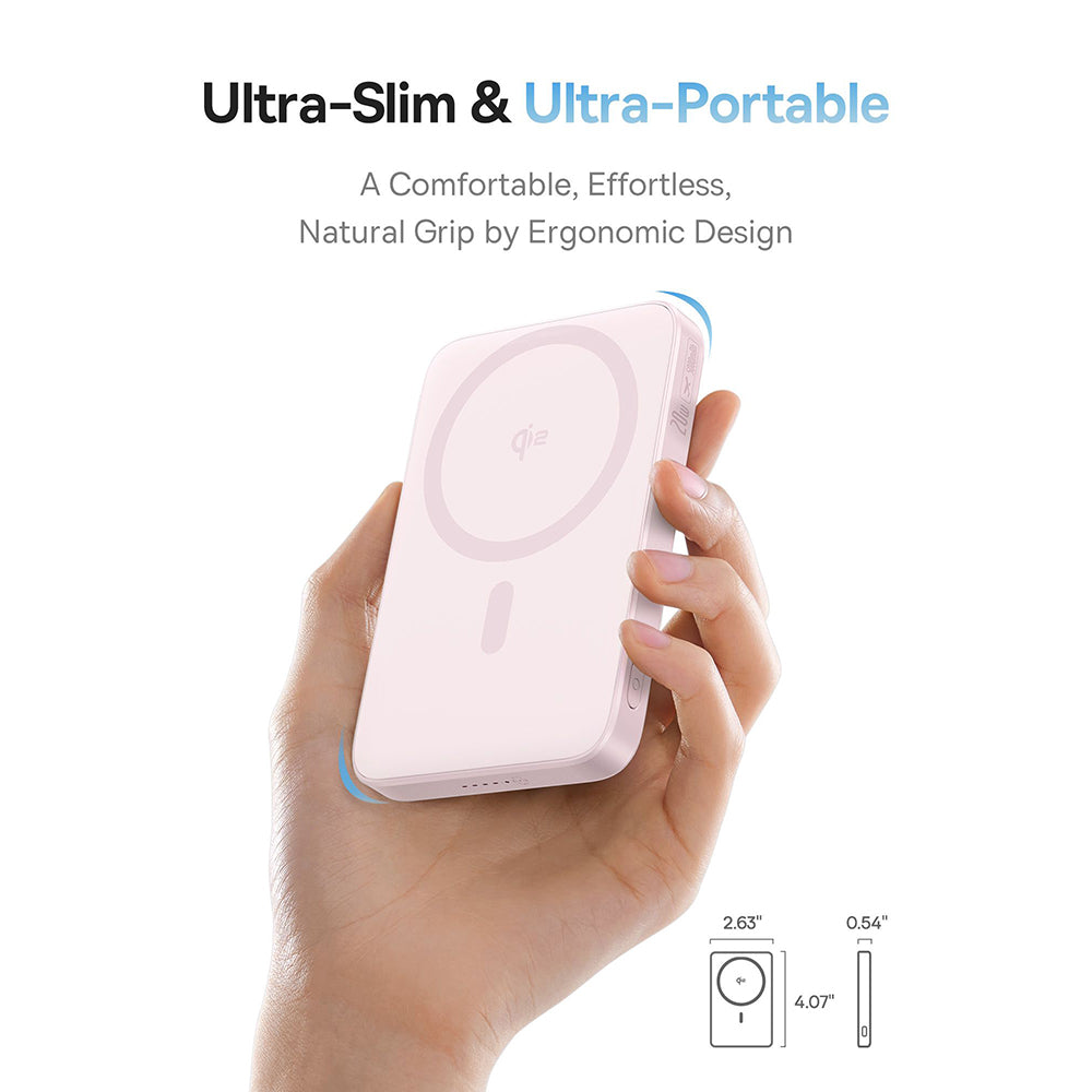 Batterie Externe Sans Fil Baseus PicoGo, 5000mAh, 20W, PD + FQI, 1 x QI - 1 x USB-C, Rose P10076800413-00